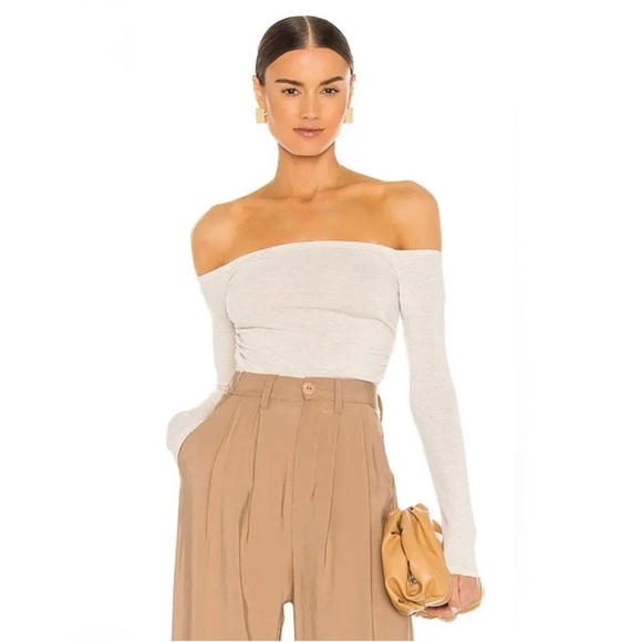 Michael Costello x REVOLVE Jace Off Shoulder Bodysuit in Oatmeal - Picture 4 of 8